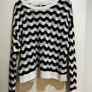 LOFT Black and White Wave Pattern Sweater